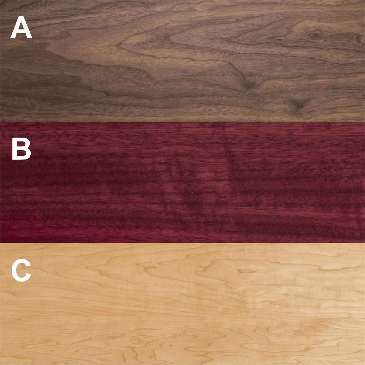 Wood options A, B and C